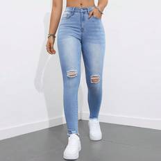 Shein Jeans Shein Distressed Skinny Jeans With Pockets