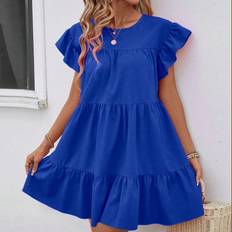 Shein Solid Ruffle Hem Smock Dress For Holiday