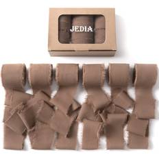 Valentines Day Gift Wrap Ribbons Jedia Chiffon Ribbon, 6 Rolls Brown Handmade Fringe Chiffon Silk Ribbons, 1.5" x 7Yd Ribbon Set for Gift Wrapping, Wedding Invitations, Bouquet Wrap, Bridal Bouquets, DIY Crafts