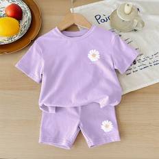 Cheap Other Sets Children's Clothing Shein Floral Baby Girl Casual Simple Flower Pattern Short Sleeve Shorts Set Suitable For Summer