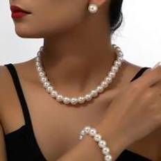 Jewelry Shein Abs Faux Pearl Jewelry Set For Women Necklace Earrings Bracelet Set Perfect Gift For Mother Elegant Wedding Photo Accessories