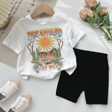 M Other Sets Children's Clothing Shein Summer Outfits Baby Girls Casual And Simple Short Sleeve TShirt And Shorts Set White And Black Suitable For And Summer