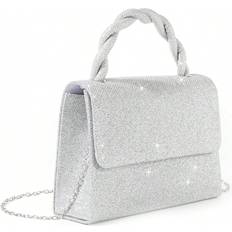 Shein Mini Silver Glittery Twill Knitting Rope Strap Shoulder Tote Bag Clutch Bag For Party Wedding Banquet