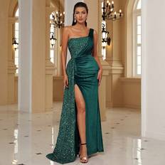 Shein Evening Gowns Dresses Shein Womens Patchwork High Split Asymmetric Shoulder Prom Dress