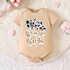 Viscose Bodysuits Shein Western Cowboy Style Letter Print Basic Casual Short Sleeve Bodysuit For Baby Girls