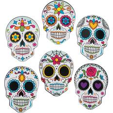 Red Party Decorations Fun Express Day of The Dead Mini Sugar Skull Cutouts Set of 12 Halloween Party Decor and Classroom Wall Decorations