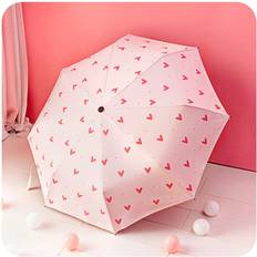 Umbrellas Shein pc Rib TriFold Pink Heart Outdoor Folding Sun Umbrella Compact Portable Black Coated AntiUV Umbrella For Both Sunny And Rainy Days