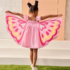 Pink Dresses Children's Clothing Shein Young Girl Cute Pink ButterFly Shaped Cap Sleeve DressCasual Daily Wear In Summer For Halloween