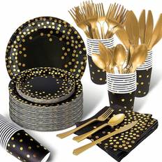 Shein PCSPCS Black And Gold Party Decorations Guests Graduation Decorations Party Prom Decorations Gold Plastic Forks Knives Spoons Party Paper Plates Nap