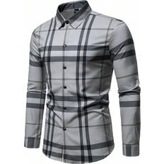 Shein Shirts Shein Mens Plaid ButtonDown LongSleeved Business Mature Style Design Fashion Trend Shirt