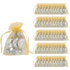 Florals Gift Bags Fun Express Mini gold organza drawstring treat bags, party supplies, 50 pieces