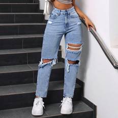 Shein Womens Solid Color Minimalist Ripped Jeans Casual Everyday
