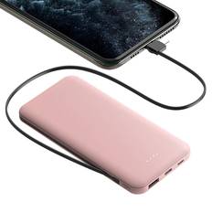 Cheap Battery Cases Powermaster 10,000mAh Bank with Built-in Cable Pink