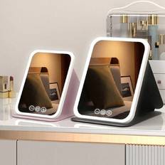 Pink Makeup Mirrors Shein LED Lighted Folding Makeup Mirror Smart HD Portable Vanity Mirror With DeskTop Light Ins Style For Dormitories