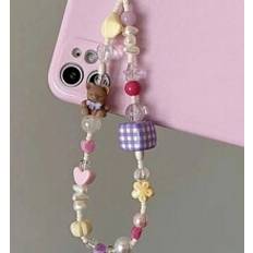 Shein 1pc Bear Shaped Beaded Mobile Phone Strap, Cute And Unique Grid Design Y2K Phone Lanyard For Teenage Girls