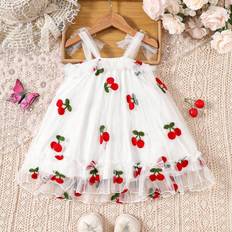 L Dresses Children's Clothing Shein Baby Girl Cherry Fruit Print Elegant And Cute Baby Mesh Dress With Swing Dress