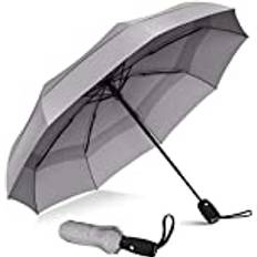 Repel Umbrella Vindtätt reseparaply kompakt, lätt, automatiskt, starkt och bärbart vindtåligt, litet hopfällbart ryggsäcksparaply för regn dam och herr, Grått