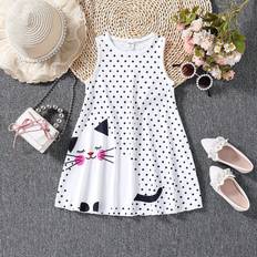 Polka Dots Dresses Shein Young Girl Cute Cartoon Printed Dress Casual And Comfortable Swing Hem Dress Suitable For Parties And Vacation