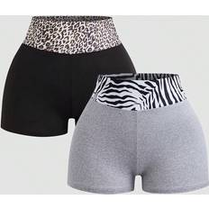 Zebra Trousers & Shorts Shein EZwear Leopard Zebra Print Womens Shorts Set Summer Casual Everyday Wear Yoga Pants