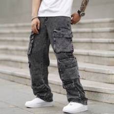Shein Men Loose Fit Wide Leg Jeans With Multiple Utility Pockets, Casual Workwear