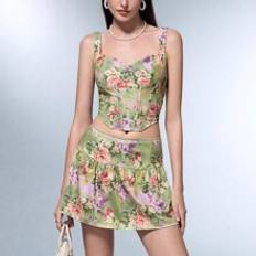 Multifärgade - Tyg Kjolar Shein Casual Printed Lace Trimmed Crop Bodycon Skirt For Women