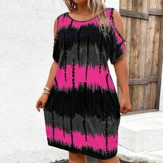 Adult - Stretch Dresses Shein Plus Round Neck Open Shoulder Short Color Block Dress Casual Daily Wear