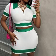 Multicoloured - Sportswear Garment Skirts Shein New Street Style Sporty Casual Set With Half Zip Crop Top And Bodycon Mini Skirt