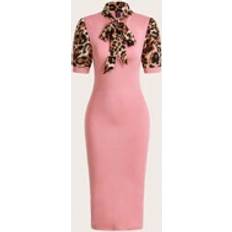 Leopard - Women Dresses Shein Womens Leopard Print Splicing Dress With Knot Collar