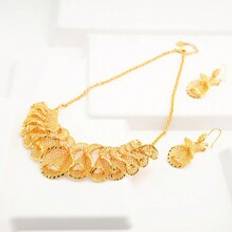 Guldpläterad Smyckesset Shein 3pcs/Set Fashionable Women Bell Flower Shaped Gold-Plated 24K Two Piece Set Copper Material Jewelry Suit, Including Necklace And Pair Of Earrings