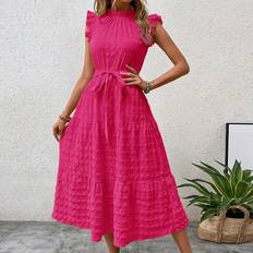 Shein Womens Short Sleeve Tie Waist Maxi Dress