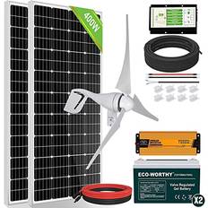 Eco-Worthy 800W Solar Wind Power Kit: 1x 400W Wind Turbine 2X 195W Solar Panel 2X 100Ah Gel Battery 1x 1500W Inverter for Home/RV/Boat/Farm/Street Light and Off-Grid Appliances