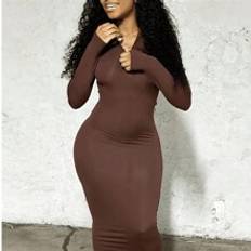 Shein Korta klänningar Shein Women's Solid Color Half Zip Up Tight Fitting Bodycon Dress
