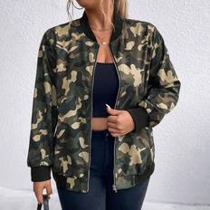 Shein Jackets Shein Plus Camouflage Printed Zipper Jacket With Long Sleeves