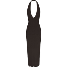 SKIMS Soft Lounge Deep Plunge Halter Long Dress - Onyx