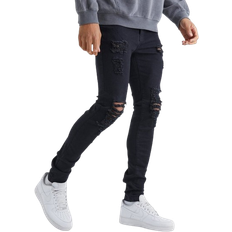 boohooMAN Tall Skinny Jeans With All Over Rips - True Black