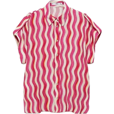 Mango Printed Short Sleeved Shirt - Fuchsia