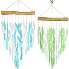 Gift Essentials Green or blue waterfall wind chime glass/driftwood ocean