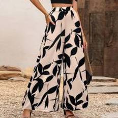 Shein Multifärgade Byxor & Shorts Shein High Waisted Wide Leg Pants With Plant Print