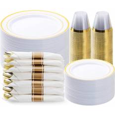 Shein Piece Gold Plastic Dinnerware Set For Guests Fancy Plastic Plates For Graduation Party Wedding Plates Include Gold Rim Dinner Plates Dessert Plates