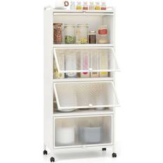 Casters Storage Cabinets Costway Baker's White Storage Cabinet 60x154cm