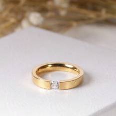 Unisex Ringar Shein 1pc Stainless Steel Gold-Color Simple Style CZ Single Diamond Ring Finger Band, Unisex