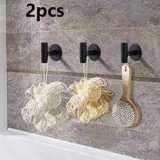 Shein 2pcs Black Stainless Steel Bathroom Hook, Adhesive Wall Mounted Hook For Clothes, Hat In Bathroom, Bedroom, Kitchen