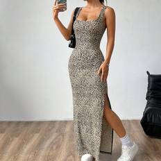 Leopard - Women Clothing Shein Womens Leopard Print Sleeveless Dress High Slit Summer