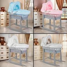 Bassinetts Babymam Luxury moses basket grey wicker full set rocking stand
