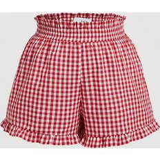 Adult - Red Shorts Shein Plus Red White Plaid Ruffled Trimmed Pleated Summer Shorts