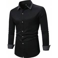 Shein Shirts Shein Mens Summer Long Sleeve Daily Business Travel Shirt Slim Fit Button Up Plain Black Work Shirt For Husband