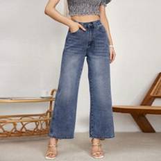 Acrylic Jeans Shein Women's Casual Washed Wide Leg Jeans