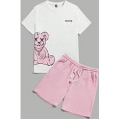 Herr - Rosa Kostymer Shein Men's Knitted Printed Casual Two Piece Set