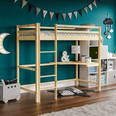 Latitude Run Muskoka Single 3' Bed Frames High Sleeper Loft Bed with Built-in-Desk Pine