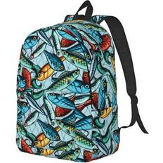 Bags Bingfone Sold by: The Bear Essentials Outdoors, Colorful Fishing Baits Print Canvas College Laptop Backpack Large Capacity Lightweight College Bookbag Casual Daypack-Small